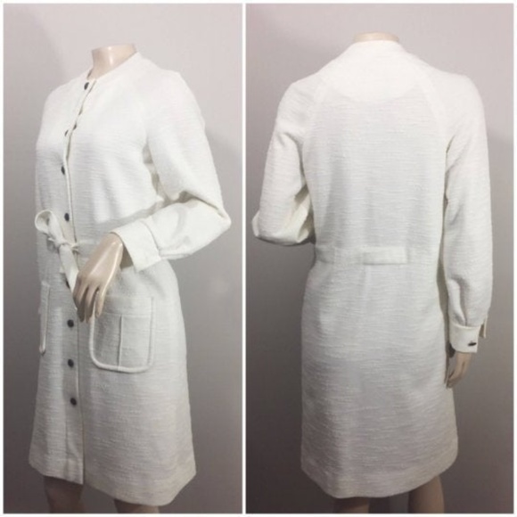 Vintage Dresses & Skirts - Justin McCarty Belted Cream Dress // Wooden Button